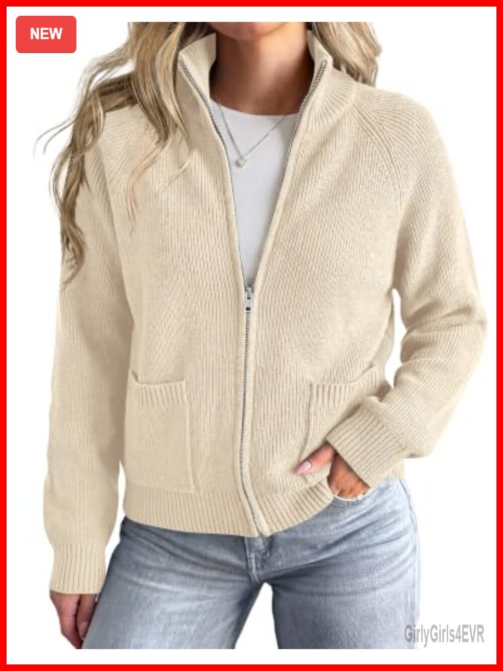Womens Zip Up Chunky Knit Cardigan Sweater with Pockets Fall Jacket